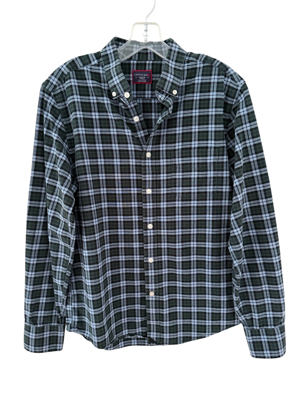 Untuckit Plaid Button-Down Slim Fit Shirt Green And Light Blue